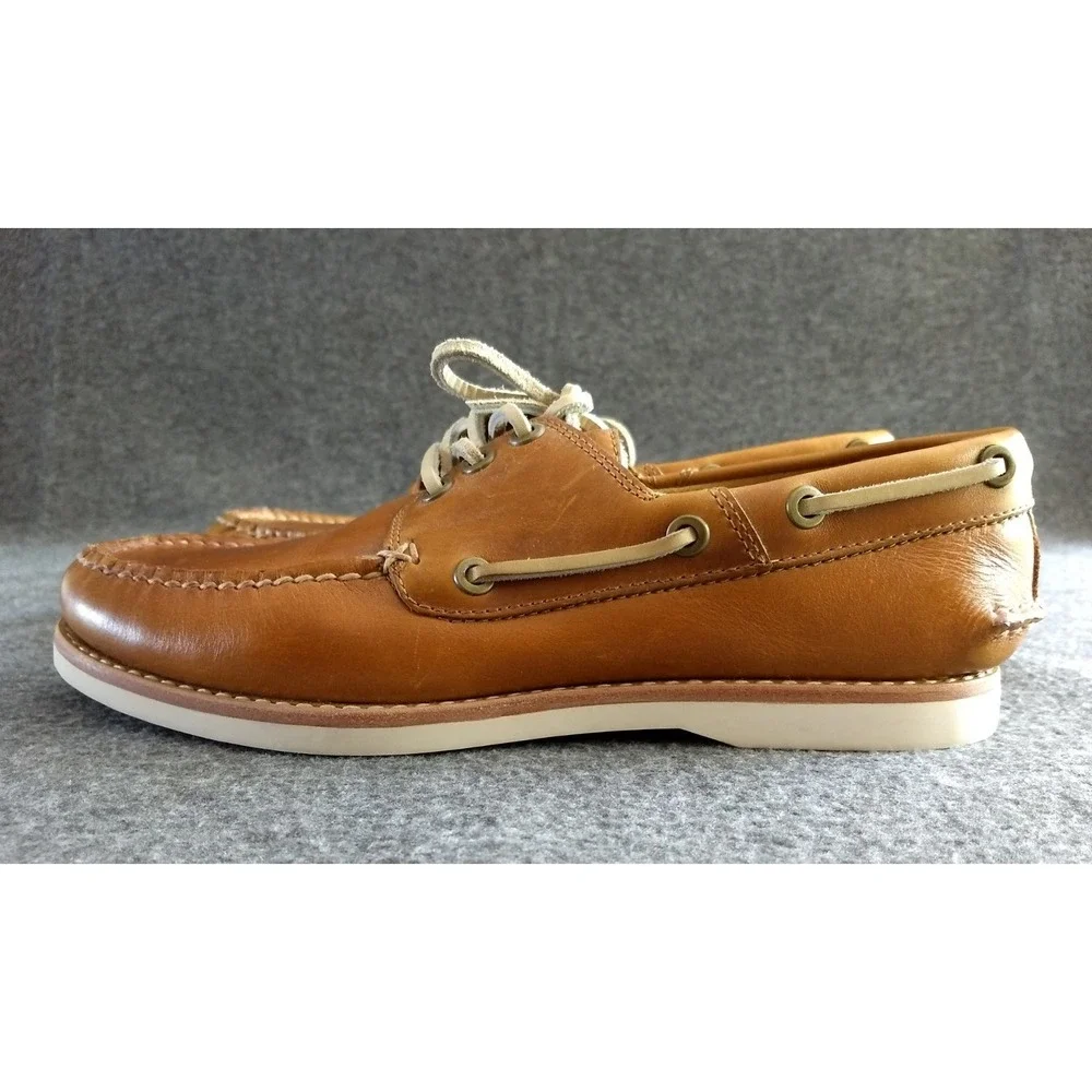 FRYE Leather Sully Boat Shoes Mens 8 Caramel Brown Slip On Lace Up Loafers